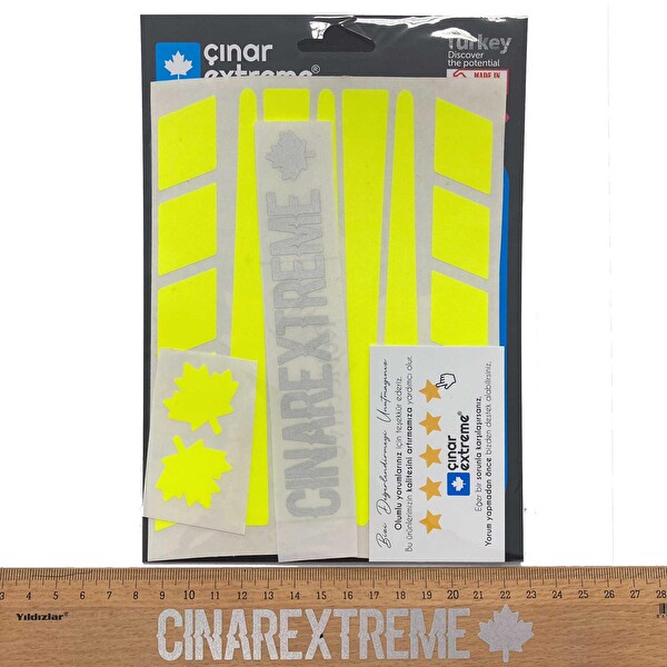 Çınar Extreme Şerit Tasarımlı Floresan Sarı Motosiklet Kask Sticker