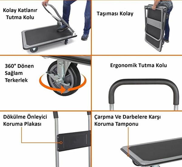 Duffmart PR2190 Pro Katlanır Platform 4 Tekerlekli Paket Taşıma Arabası 150 KG