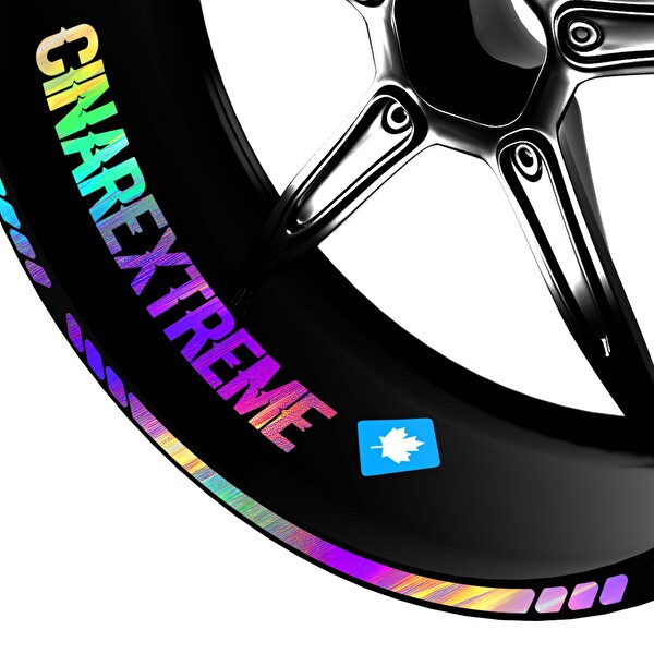 Çınar Extreme Rainbow Gökkuşağı Hologram Efektli 4 Parçalı Kesikli Motosiklet Jant Şeridi Sticker
