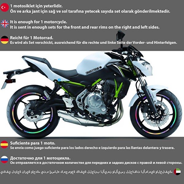 Çınar Extreme Rainbow Gökkuşağı Hologram Efektli 4 Parçalı Kesikli Motosiklet Jant Şeridi Sticker