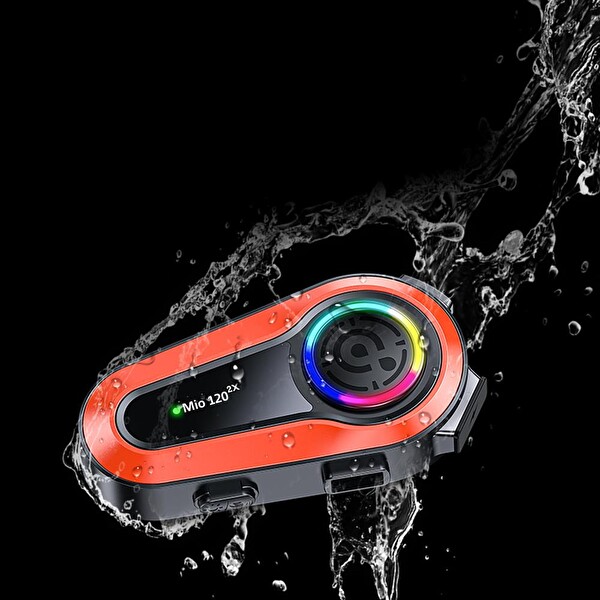 Mioji Mio 120 2X RGB 1000 mAh IPX6 1500M 2 Kişilik Kask Intercom Motosiklet Bluetooth Kulaklık - Turuncu