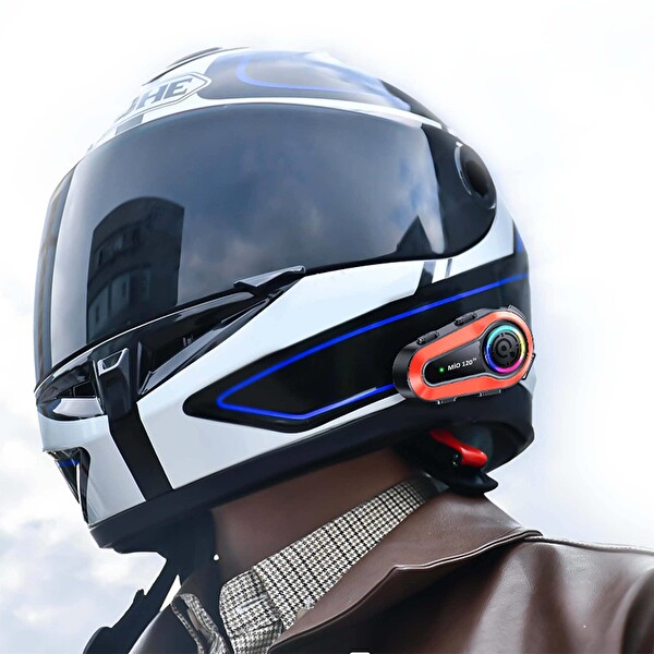 Mioji Mio 120 2X RGB 1000 mAh IPX6 1500M 2 Kişilik Kask Intercom Motosiklet Bluetooth Kulaklık - Turuncu