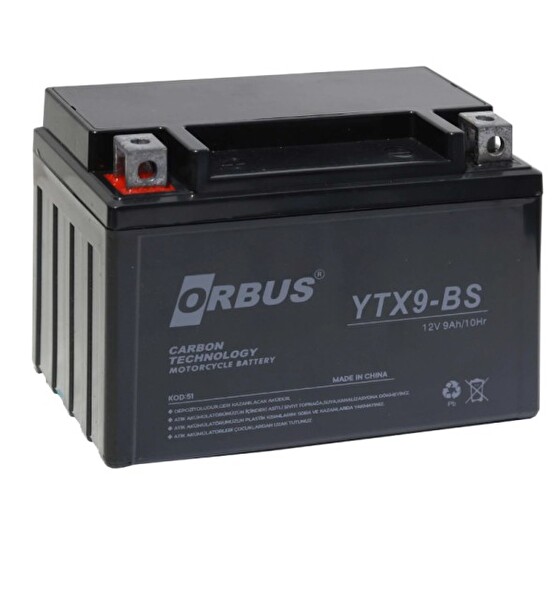 Orbus 12V 9Ah Alçak (Yatık) Motosiklet Aküsü Ebatlar: 150x85x107 MM - Üretim Yılı: 2024