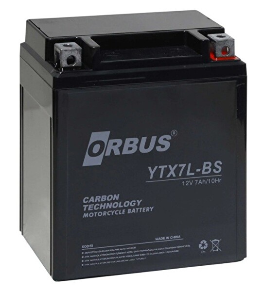 Orbus 12V 7 Ah Yüksek Akü YTX7L 113x70x132 MM Motosiklet Aküsü - Üretim Yılı: 2024