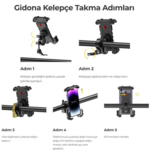 Lamicall BM02BLUE Motosiklet ve Bisiklet Telefon Tutucu 360 Derece Döndürülebilir