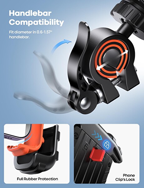 Lamicall BM02ORANGE Motosiklet ve Bisiklet Telefon Tutucu 360 Derece Döndürülebilir