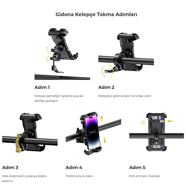 Lamicall Motosiklet ve Bisiklet Telefon Tutucu Ayarlanabilir BP03T