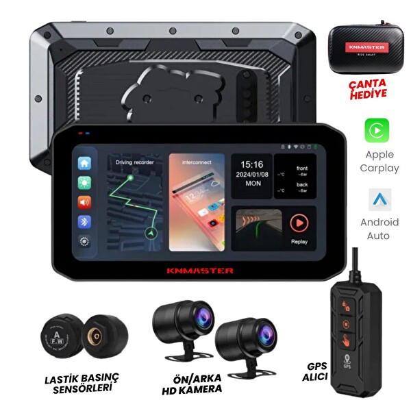 Motoplay 2000 6.25" 2K Çift Kameralı Kablosuz CarPlay - Android Auto Destekli Motosiklet Multimedya Ekranı