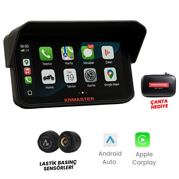 Motoplay 1500 6.25" TPMS Sensörlü Kablosuz CarPlay - Android Auto Destekli Motosiklet Multimedya Ekranı