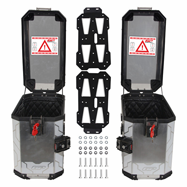 GP Kompozit Universal 40 lt x 2 Alüminyum Motosiklet Yan Çanta Seti Gri