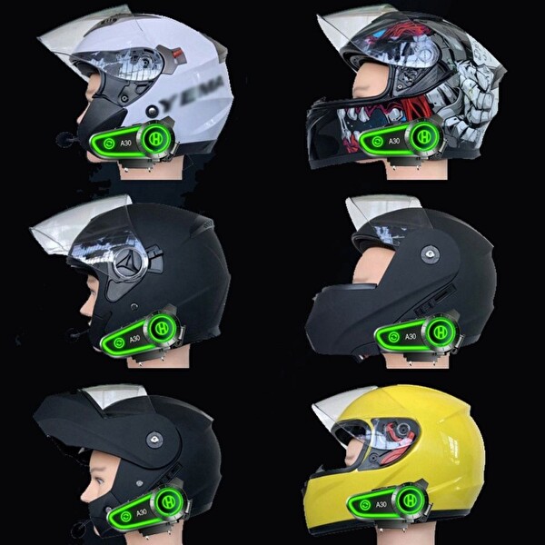 Hzl Store A30 IPX7 Su Geçirmez RGB Wireless Motosiklet Stereo Kask Kulaklığı Intercom