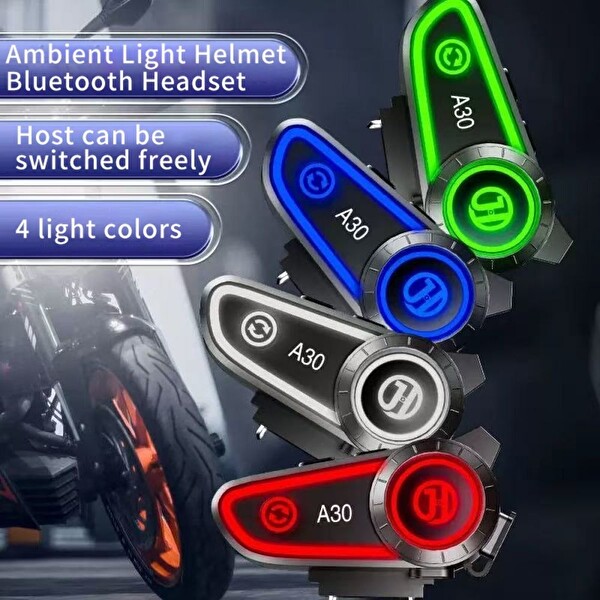 Hzl Store A30 IPX7 Su Geçirmez RGB Wireless Motosiklet Stereo Kask Kulaklığı Intercom