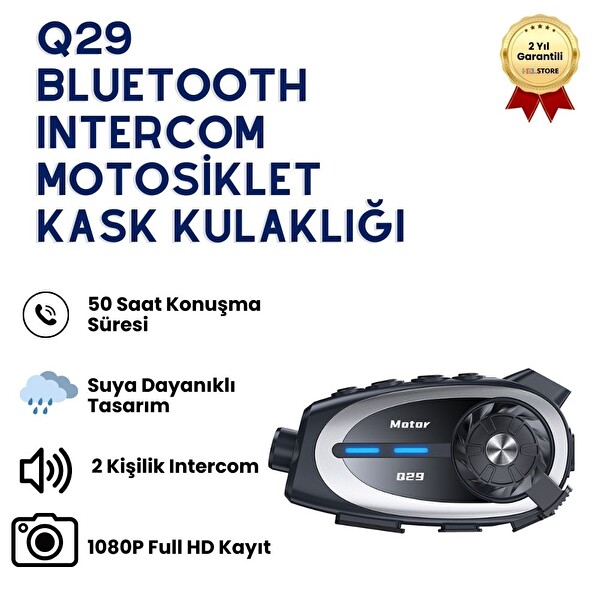 Hzl Store Q29 1080P Kameralı Motosiklet Bluetooth Intercom Kask Kulaklığı