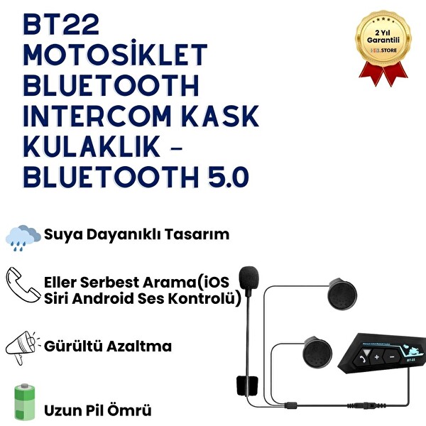 Hzl Store BT22 Motosiklet Bluetooth Intercom Kask Kulaklık