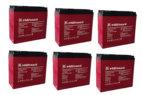 Yiğit Akü 12 Volt 24 Amper 6'lı Paket Dik Elektrikli Bisiklet Jel Aküsü 169x179x78 MM - Üretim Yılı: 2026