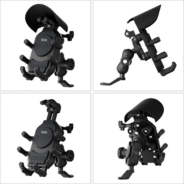 Bix BMPH05 Ayna Bağlantılı Güneş ve Yağmur Korumalı 360° Ayarlanabilir Motosiklet Telefon Tutucu
