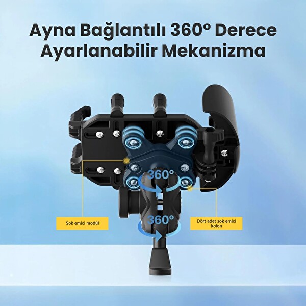 Bix BMPH05 Ayna Bağlantılı Güneş ve Yağmur Korumalı 360° Ayarlanabilir Motosiklet Telefon Tutucu