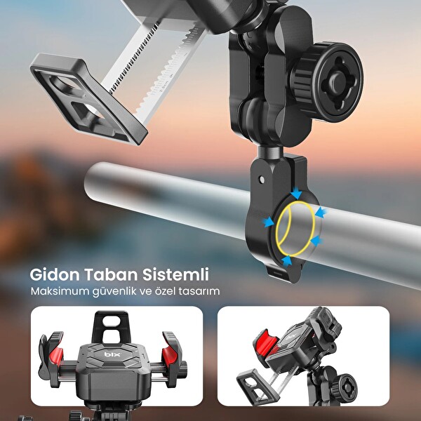 Bix BPH04 Gidon Bağlantılı 360° Ayarlanabilir Titreşim Önleyici Motosiklet & Bisiklet Telefon Tutucu