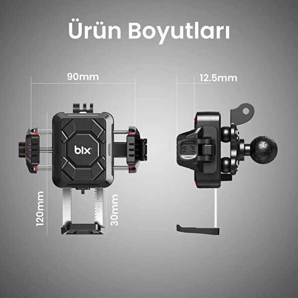 Bix BPH04 Gidon Bağlantılı 360° Ayarlanabilir Titreşim Önleyici Motosiklet & Bisiklet Telefon Tutucu
