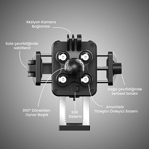 Bix BPH04 Gidon Bağlantılı 360° Ayarlanabilir Titreşim Önleyici Motosiklet & Bisiklet Telefon Tutucu