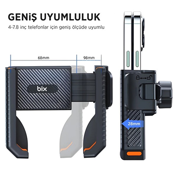 Bix BPH01 Gidon Bağlantılı 360° Dönebilen Titreşim Önleyici Bisiklet ve Motosiklet Telefon Tutucu