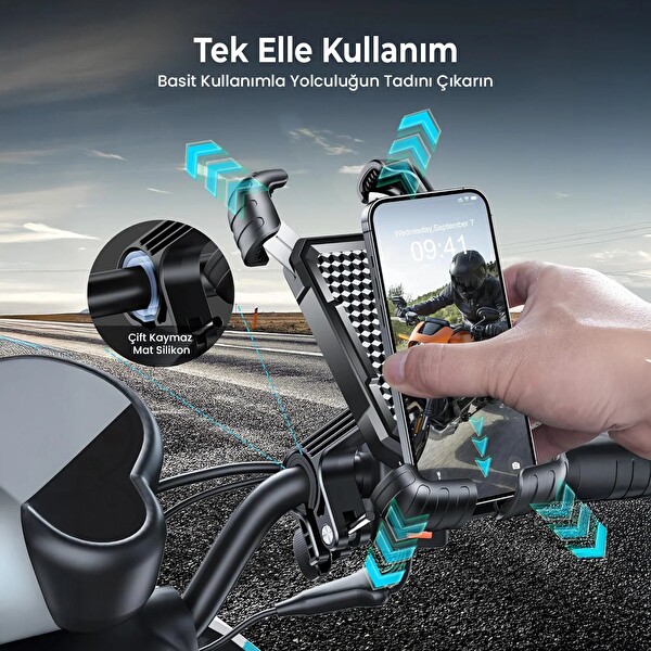 Bix BPH02 Gidon Bağlantılı 360° Ayarlanabilir Bisiklet ve Motosiklet Telefon Tutucu Titreşim Önleyici Güçlü Tutuşlu