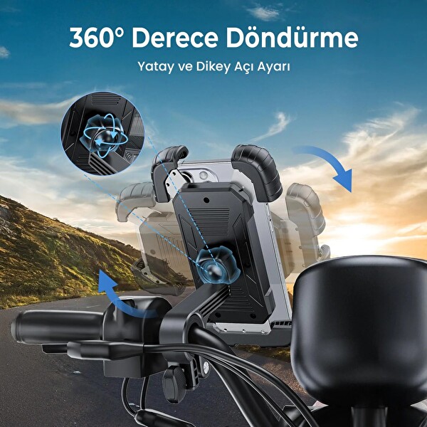 Bix BPH02 Gidon Bağlantılı 360° Ayarlanabilir Bisiklet ve Motosiklet Telefon Tutucu Titreşim Önleyici Güçlü Tutuşlu