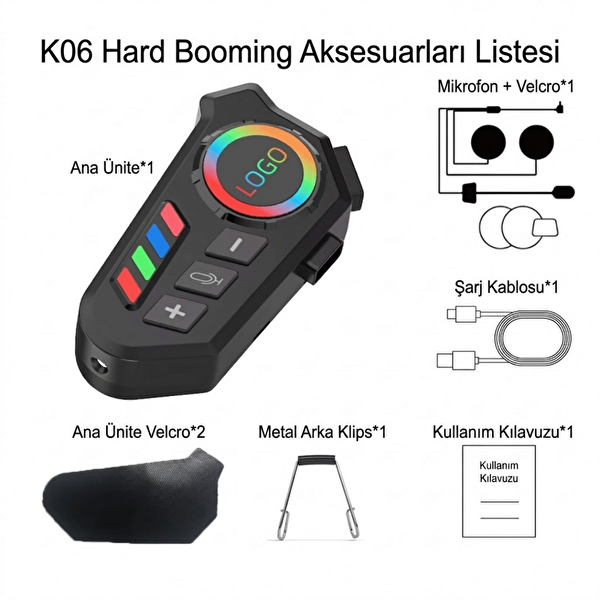 Çeşithane Sabron K06 RGB Helmet Wireless Earphone 5.4 Kask İçi Bluetooth Intercom Kulaklık