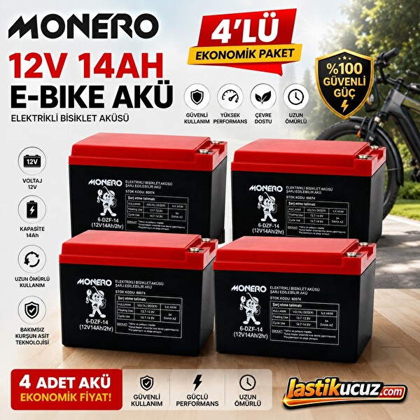 Monero 12V 14Ah E-Bike Aküsü Yatık 4'lü Paket 150 × 101 × 99 MM