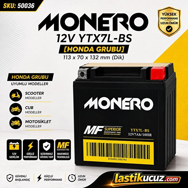 Monero 12V 7Ah Motosiklet Aküsü 113x70x132 MM