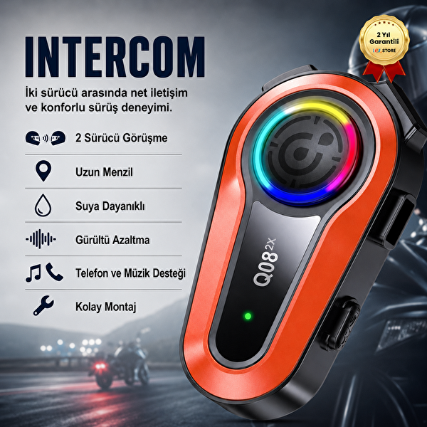Hzl Store Q08 2X Motosiklet Kask Bluetooth İntercom Çift Kişi Görüşme Destekli Kulaklık