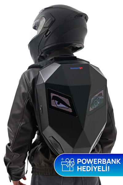 Zampago Sert Kasa USB Şarj Girişli Karbon Fiber LED Kırmızı Göz Maskeli Motosiklet Sırt Çantası