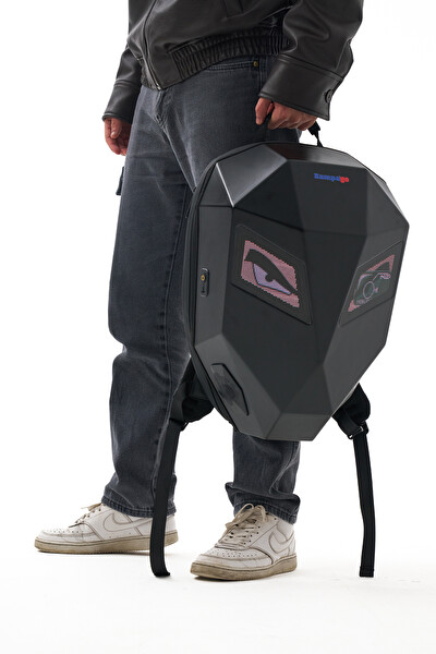 Zampago Sert Kasa USB Şarj Girişli Karbon Fiber LED Kırmızı Göz Maskeli Motosiklet Sırt Çantası