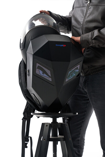 Zampago Sert Kasa USB Şarj Girişli Karbon Fiber LED Kırmızı Göz Maskeli Motosiklet Sırt Çantası