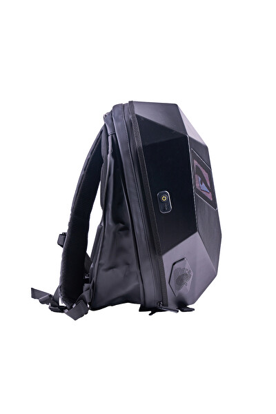 Zampago Sert Kasa USB Şarj Girişli Karbon Fiber LED Kırmızı Göz Maskeli Motosiklet Sırt Çantası