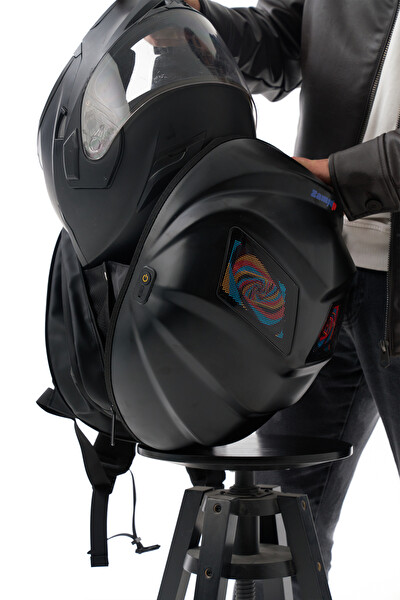 Zampago Sert Kasa USB Şarj Girişli Karbon Fiber LED Gözlü Akıllı Motosiklet Sırt Çantası