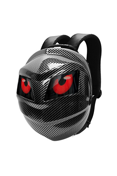 Zampago Sert Kasa USB Şarj Girişli Karbon Fiber LED Gözlü Akıllı Motosiklet Sırt Çantası