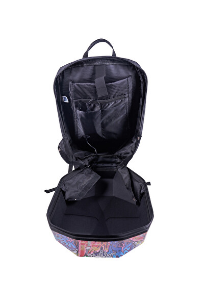 Zampago Sert Kasa USB Şarj Girişli LED Göz Maskeli Grafiti Motosiklet Sırt Çantası