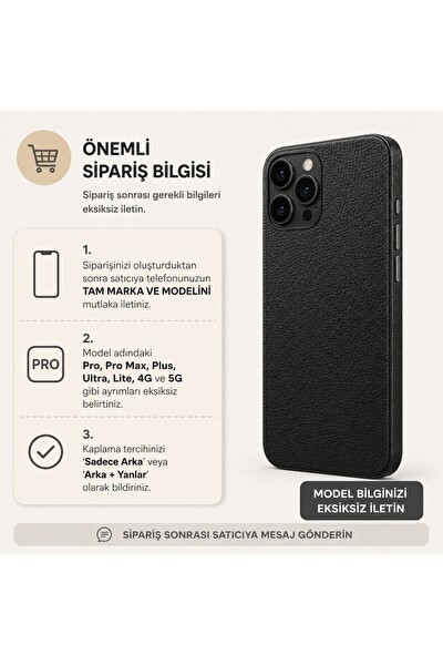 Piyatech Siyah Saten Deri Tüm Telefon Modellerine Uyumlu Kaplama Sipariş Sonrası Marka ve Modelinizi İletiniz