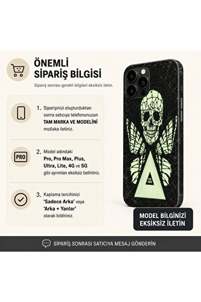 Piyatech Fosforlu Kurukafa Tüm Telefon Modellerine Uyumlu Kaplama Sipariş Sonrası Marka ve Modelinizi İletiniz