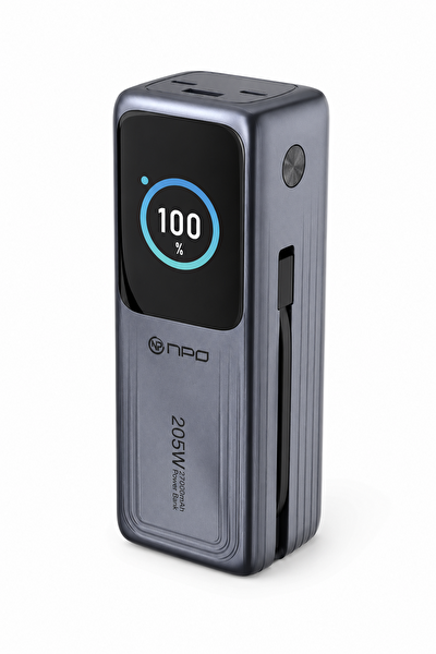 NPO WP001A-G 205W 27.000 mAh 2 USB-C Portlu Dahili USB-C Kablolu LED Ekranlı PD GaN3 Powerbank