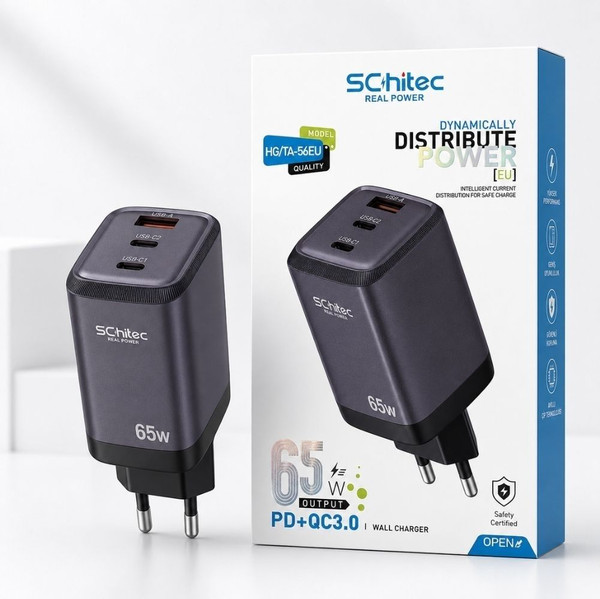 ScHitec 65W GaN 3 Çıkışlı Hızlı Şarj Başlığı ve 67W UsbA to Lightning ve Hızlı Şarj Kablosu