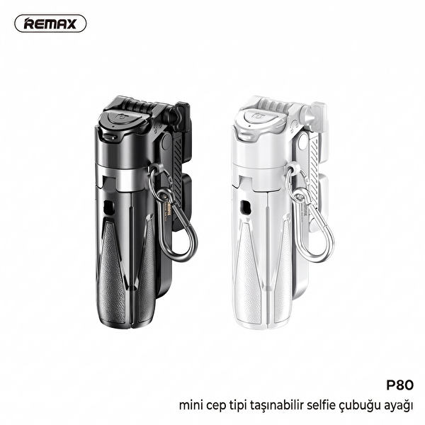 Remax P80 Mini Manyetik Katlanabilir Bluetooth Selfie Çubuğu - Masaüstü Standı Siyah