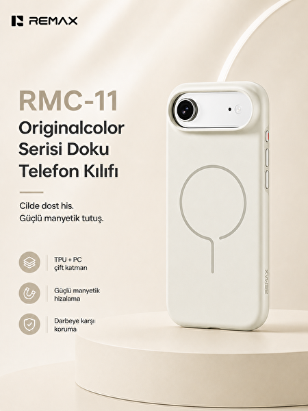 Remax RMC-11 Apple iPhone 17 Air MagSafe Uyumlu Metal Tuşlu Premium Kılıf Beyaz