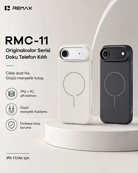 Remax RMC-11 Originalcolor Apple iPhone 17 Air MagSafe Uyumlu Metal Tuşlu Premium Kılıf Siyah