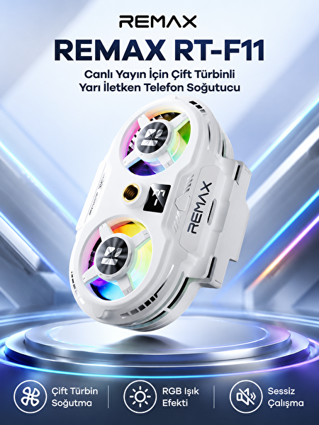 Remax RT-F11 Dijital Göstergeli Çift Türbinli MagSafe Klipsli Telefon Soğutucu Fan Beyaz