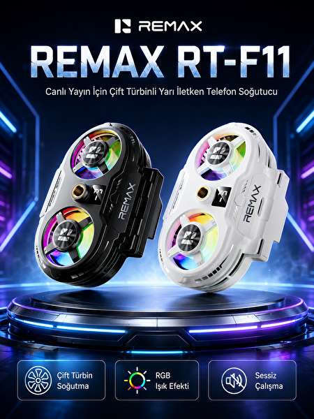 Remax RT-F11 Dijital Göstergeli Çift Türbinli MagSafe Klipsli Telefon Soğutucu Fan Beyaz