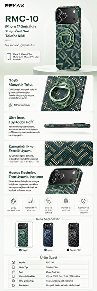 Remax Zhiyu Exclusive Apple iPhone 17 Pro MagSafe Uyumlu Darbe Emici Kılıf RMC-10 Yeşil