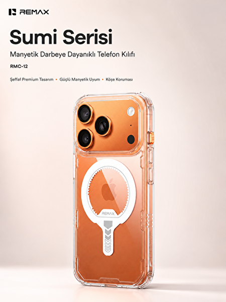 Remax Sumi Series Apple iPhone 17 Pro Max MagSafe Uyumlu Şeffaf Kılıf Darbe Emici Askeri Sınıf Koruma RMC-12