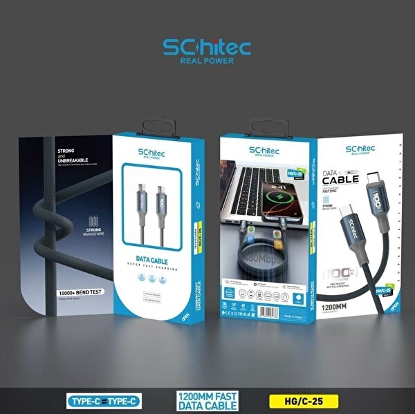 ScHitec 8W 2 Çıkışlu Hızlı Şarj Başlığı ve 100W Type-C to Type-C Süper Hızlı Şarj Kablosu 1.2 Metre